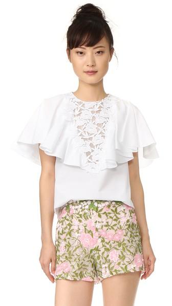 Giambattista Valli Ruffled Short Sleeve Blouse