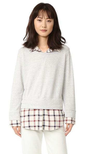 Monrow Double Layer Flannel Plaid Sweatshirt
