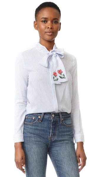 English Factory Peony Blossom Print Striped Blouse