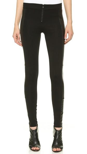 Alice Olivia Front Zip Leggings With Leather Panels