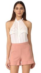 Fleur Du Mal Ruffle Front Silk Bodysuit