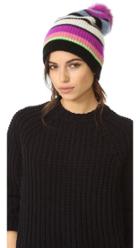 White Warren Cashmere Multicolor Stripe Beanie With Pom Pom