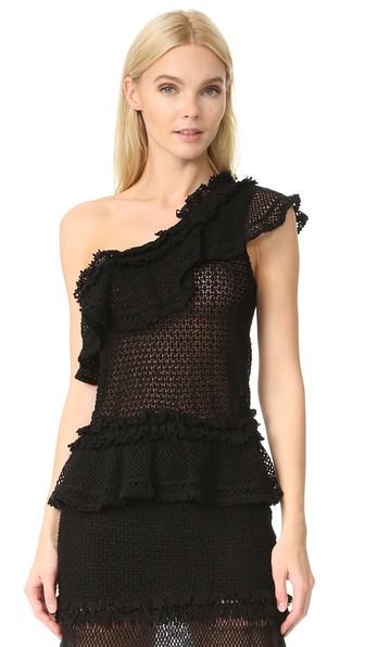 Jonathan Simkhai Ruffle Crochet Peplum Top
