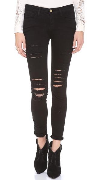 Frame Le Color Rip Skinny Jeans - Film Noir