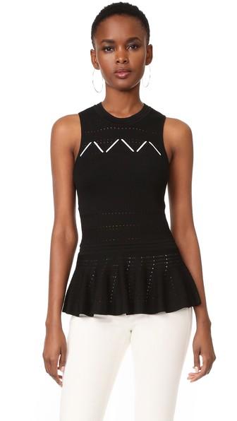 Jonathan Simkhai Sleeveless Laced Pointelle Peplum Top