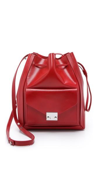Loeffler Randall Lock Drawstring Bucket Bag - Red