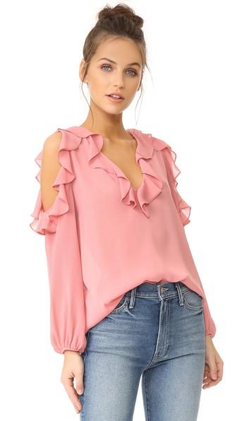 Alice Olivia Gia Ruffle Cold Shoulder Blouse