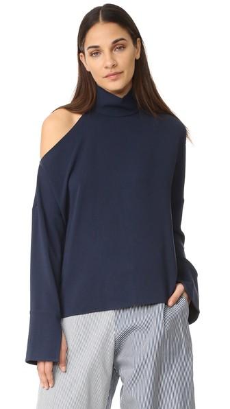 Tibi Asymmetrical Cutout Shoulder Top