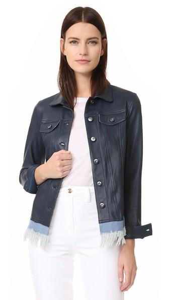 June Leather Jacket With Denim Fringe