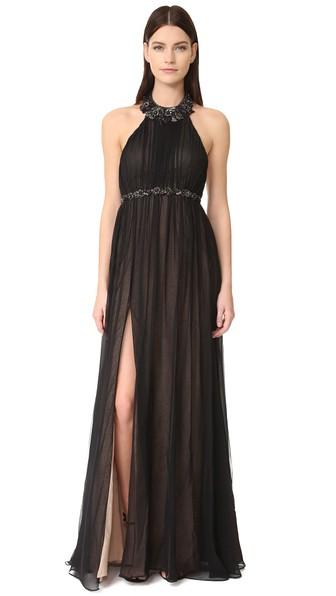 Marchesa Notte Chiffon Halter Gown