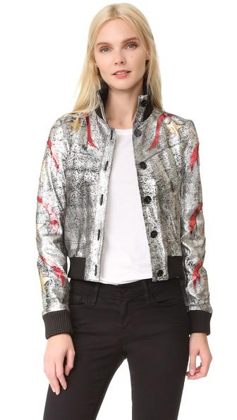 Just Cavalli Star Leather Bomber Jacket