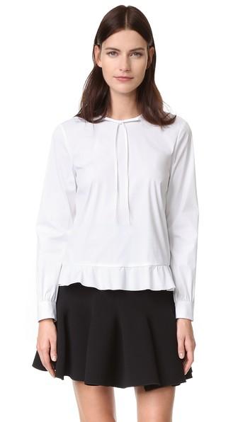 Red Valentino Ruffle Hem Tie Neck Blouse