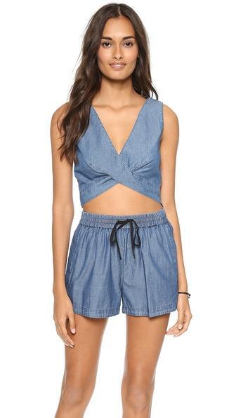 Robert Rodriguez Chambray Crop Top - Blue Chambray