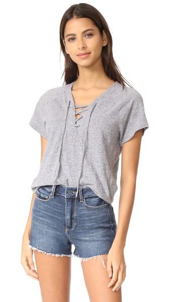 Monrow Granite Lace Up Raglan Tee