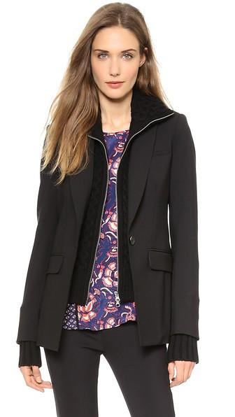 Veronica Beard Long Lean Jacket With Black Upstitch