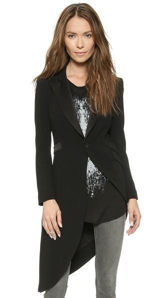 Haute Hippie Asymmetrical Long Tux Jacket - Black/black