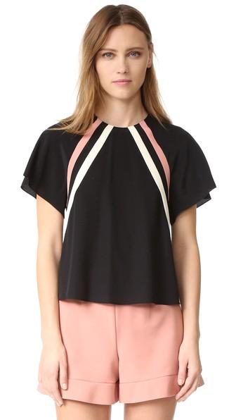 Red Valentino Short Sleeve Racer Stripe Blouse