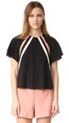 Red Valentino Short Sleeve Racer Stripe Blouse