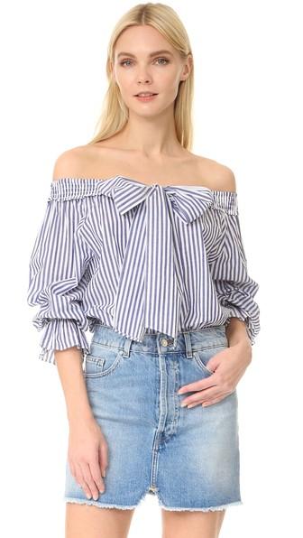 J O A Stripe Off Shoulder Blouse