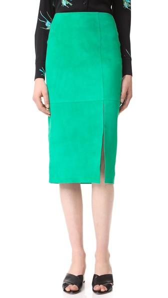 Diane Von Furstenberg Side Slit Suede Skirt