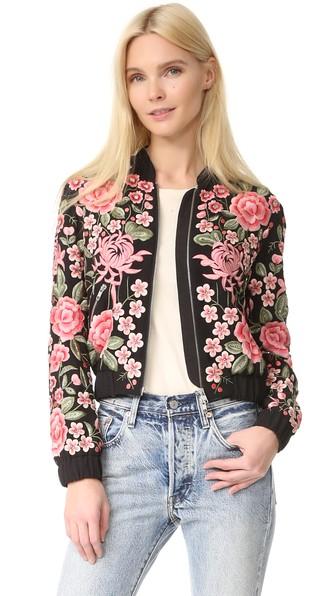 Needle Thread Embroidery Rose Bomber Jacket