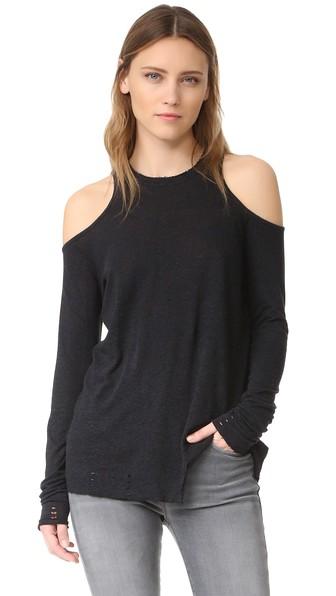 Zoe Karssen Distressed Cold Shoulder Tee