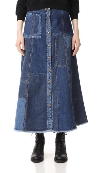 Mcq Alexander Mcqueen Patched A Line Denim Skirt