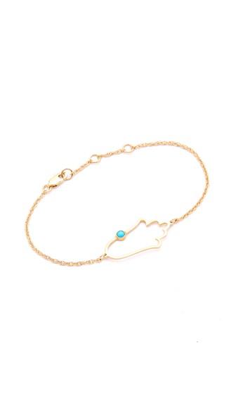 Jennifer Zeuner Jewelry Open Hamsa Bracelet With Turquoise