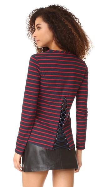 Pam Gela Boat Neck Tee With Lace Up Back