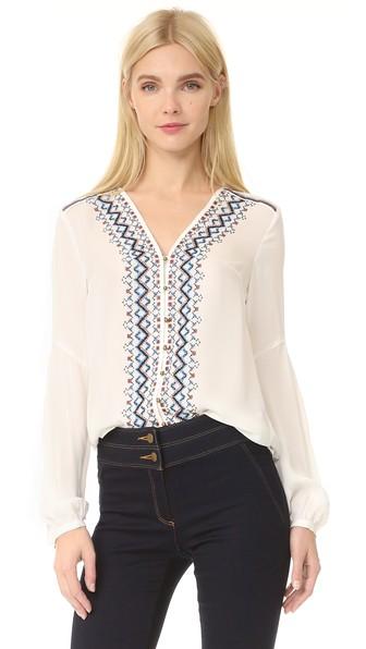 Veronica Beard Dream V Neck Embroidered Blouse