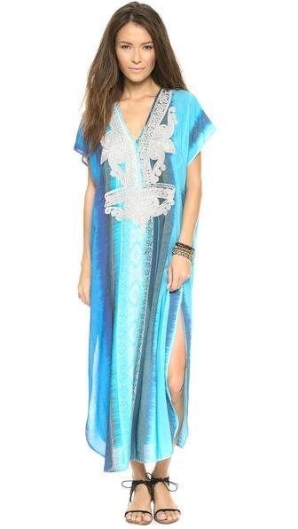 Twelfth St. By Cynthia Vincent Embroidered Caftan - Tie Dye Stripes