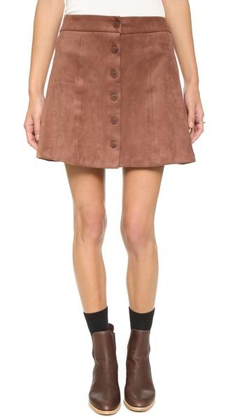 Wayf Button Front Skirt - Brown Suede