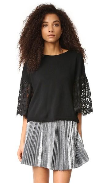 Autumn Cashmere Cropped Sweater With Lace Sleeves