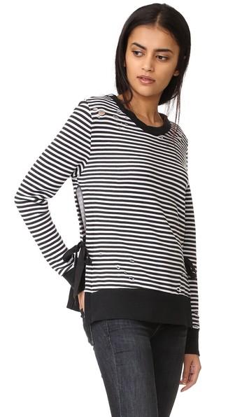 Pam Gela Stripe Side Slit Sweatshirt