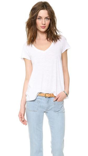 American Vintage Jacksonville Short Sleeve V Neck Tee - White