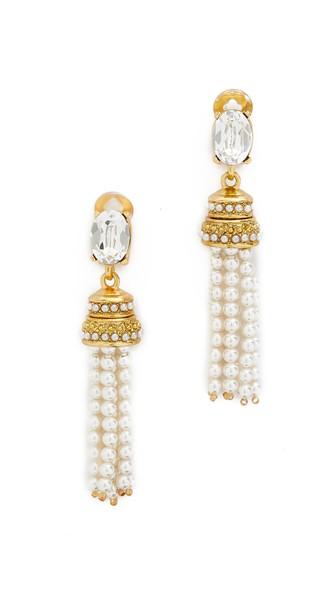 Oscar De La Renta Bejeweled Tassel Clip On Earrings