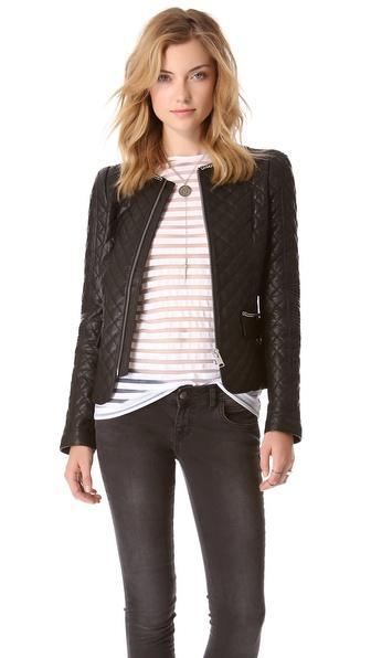 Anine Bing Quilted Leather Jacket - Black