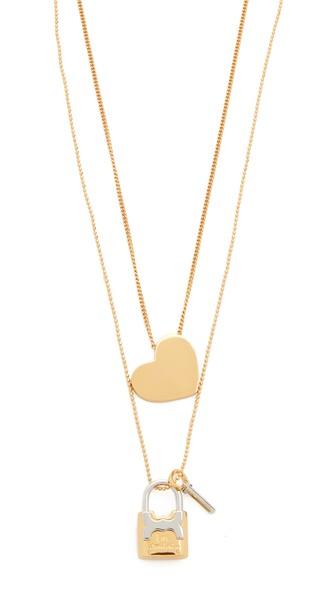 Tory Burch Metal Heart And Padlock Necklace Set
