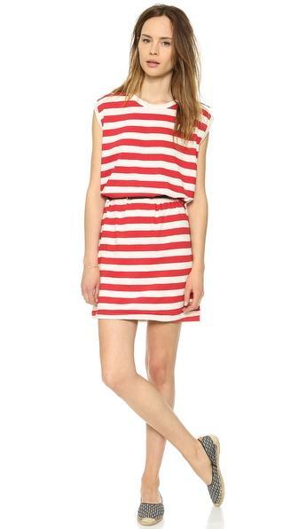 Edith A. Miller Boyfriend Sleeveless Mini Dress - Red/natural Wide Stripe