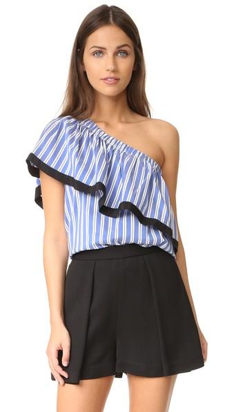 Milly Silk Stripe One Shoulder Top