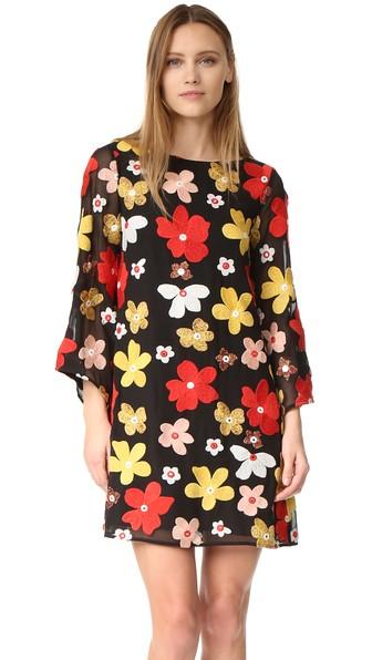 Alice Olivia Eleonora Embroidered Flare Dress