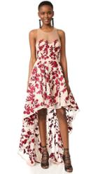 Marchesa Notte High Low Striped Gown