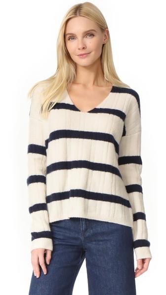 Jenni Kayne Stripe Cashmere V Neck Sweater