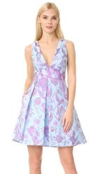 Marchesa Notte V Neck Metallic Floral Dress