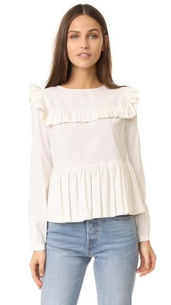 Rachel Antonoff York Ruffle Yoke Long Sleeve Blouse