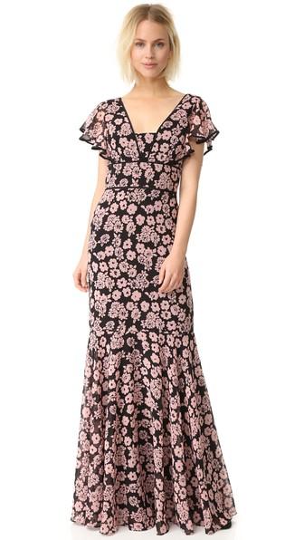 Milly Floral Print Deni Maxi Dress