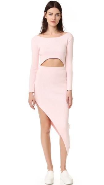 Baja East Long Sleeve Asymmetrical Dress