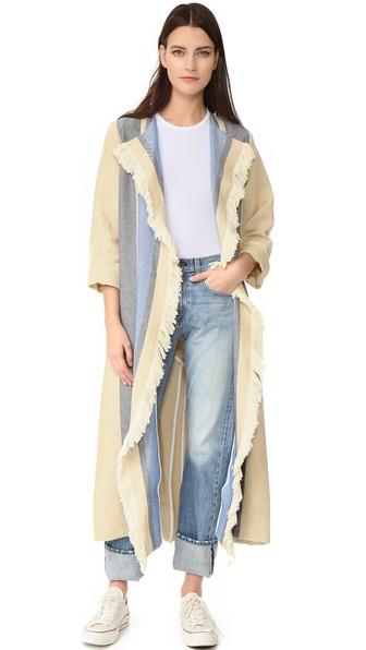 Sea Border Stripe Fringe Coat
