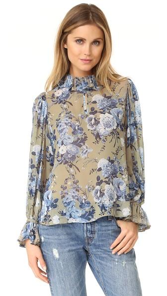 Robert Rodriguez Floral Bouquet Ruffle Collar Blouse