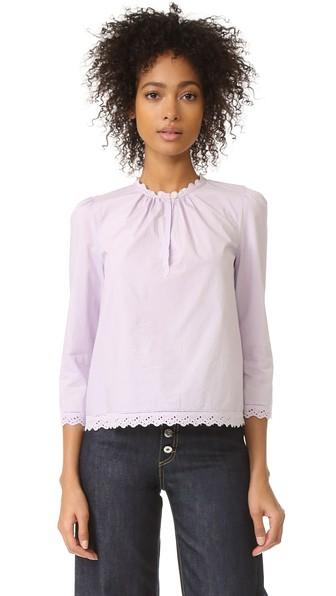 La Vie Rebecca Taylor Long Sleeve Pop Top With Eyelet Detail